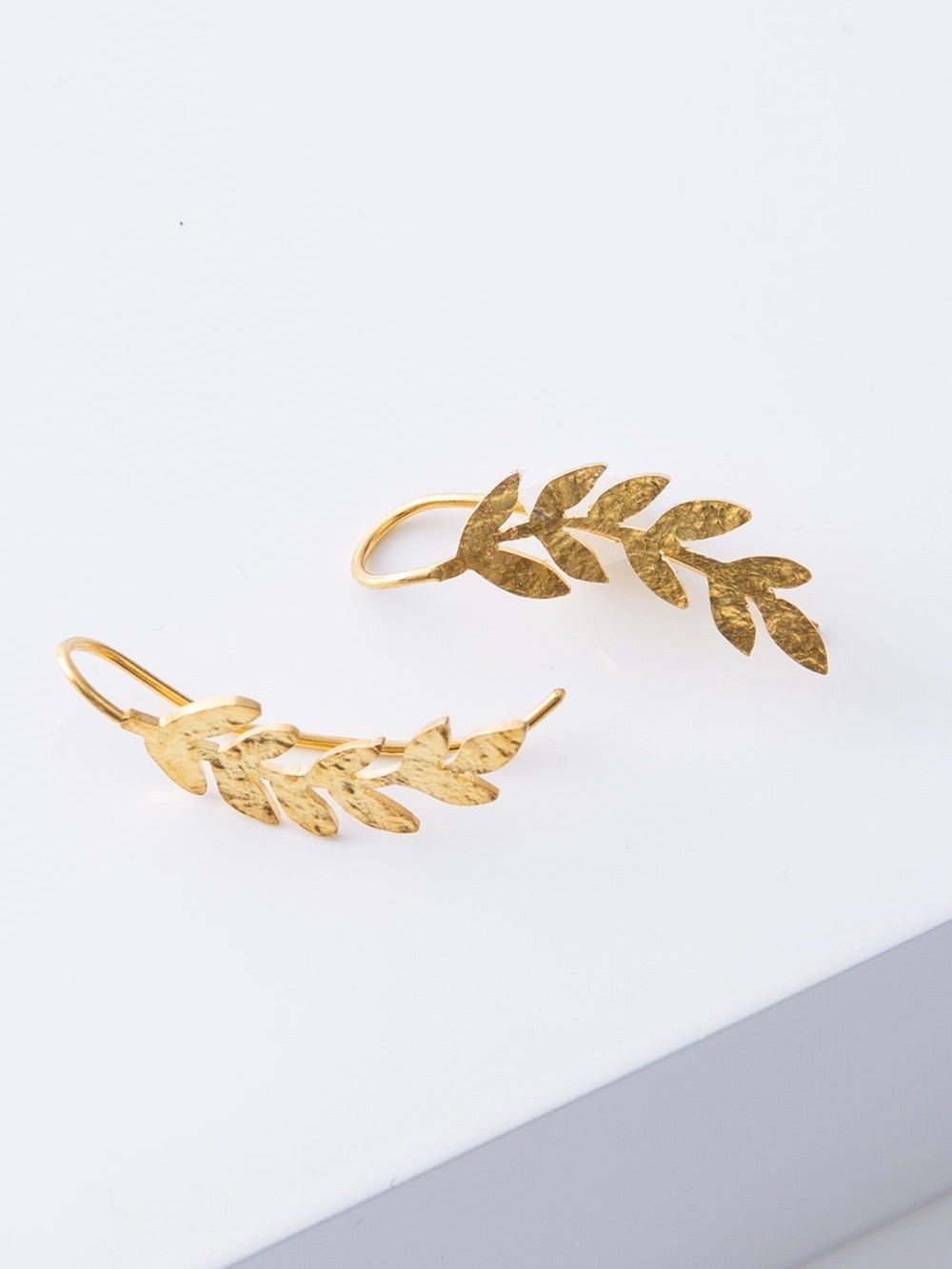 Noonday Collection Forestry Gold Leaf Ear Climbers